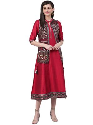 Maroon printed rayon long-kurtis 1