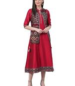 Maroon printed rayon long-kurtis