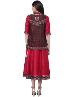 Maroon printed rayon long-kurtis 2