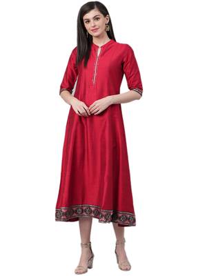 Maroon printed rayon long-kurtis 3