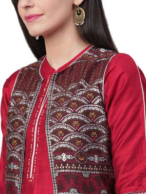 Maroon printed rayon long-kurtis 4