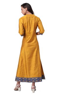 Mustard printed rayon long-kurtis 2