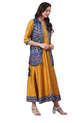 Mustard printed rayon long-kurtis 3