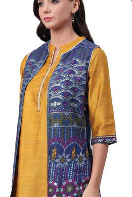 Mustard printed rayon long-kurtis 4