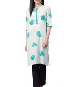 White printed rayon ethnic-kurtis