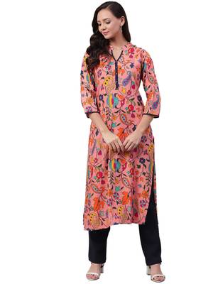 Peach printed rayon ethnic-kurtis 1