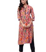 Peach printed rayon ethnic-kurtis