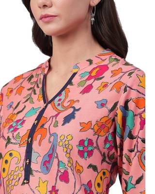 Peach printed rayon ethnic-kurtis 4