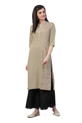 Beige printed rayon ethnic-kurtis 1