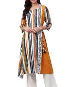 Mustard printed rayon ethnic-kurtis
