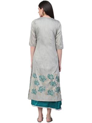 Grey plain polyester long-kurtis 2