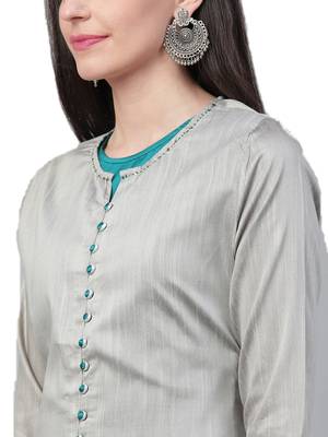 Grey plain polyester long-kurtis 4