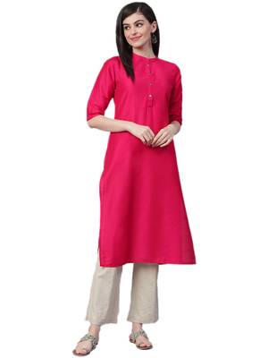 Dark-pink plain art silk ethnic-kurtis 1