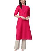 Dark-pink plain art silk ethnic-kurtis