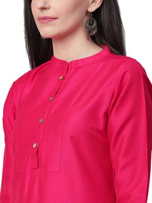Dark-pink plain art silk ethnic-kurtis 4