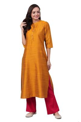 Mustard plain art silk ethnic-kurtis 1