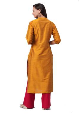 Mustard plain art silk ethnic-kurtis 2