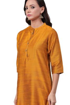 Mustard plain art silk ethnic-kurtis 4