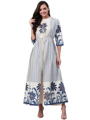 White printed cotton ethnic-kurtis 1