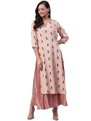 Light-peach printed liva long-kurtis 1