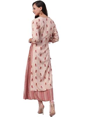 Light-peach printed liva long-kurtis 2