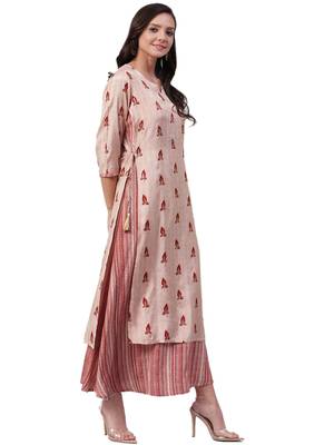 Light-peach printed liva long-kurtis 3