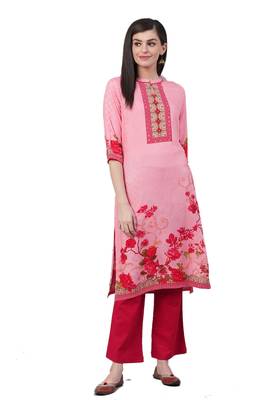 Pink printed liva ethnic-kurtis 1
