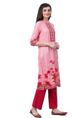 Pink printed liva ethnic-kurtis 3