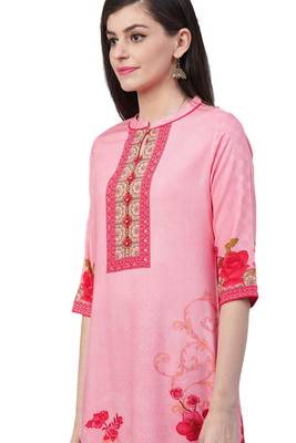 Pink printed liva ethnic-kurtis 4