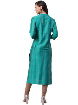 Teal plain art silk ethnic-kurtis 2