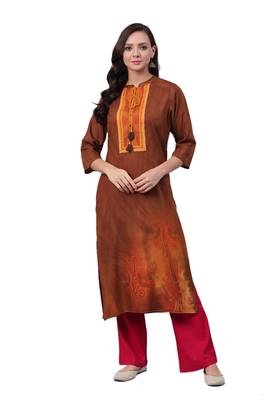 Brown printed liva ethnic-kurtis 1