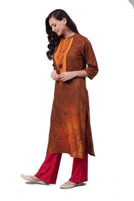 Brown printed liva ethnic-kurtis 3