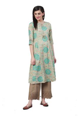 Beige printed liva ethnic-kurtis 1