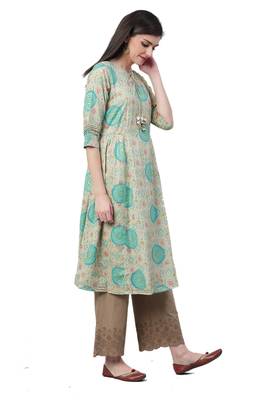 Beige printed liva ethnic-kurtis 3
