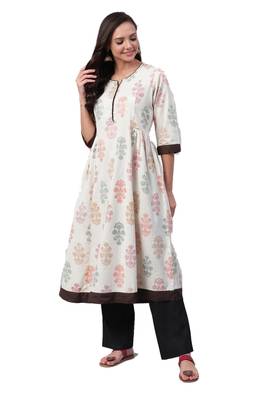 White printed cotton ethnic-kurtis 1