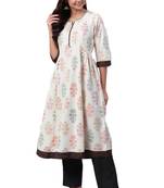 White printed cotton ethnic-kurtis