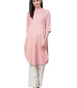 Light-peach plain rayon ethnic-kurtis