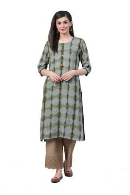 Olive printed rayon ethnic-kurtis 1