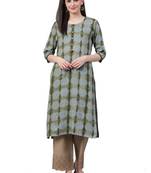 Olive printed rayon ethnic-kurtis