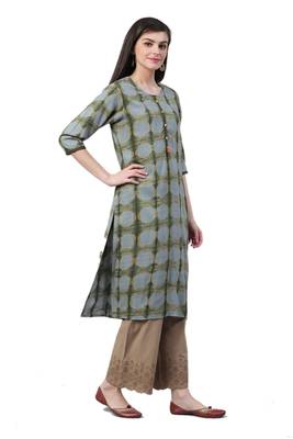 Olive printed rayon ethnic-kurtis 3