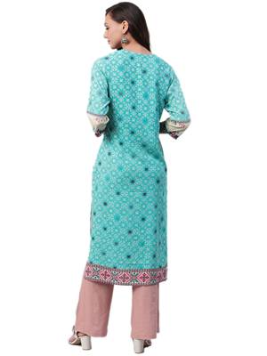Teal printed liva long-kurtis 2