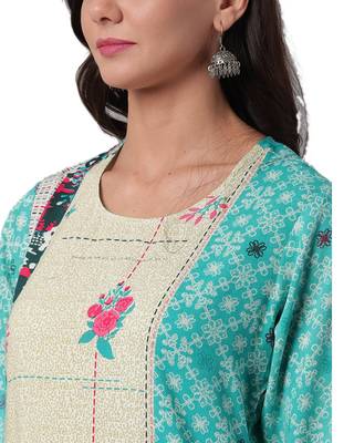 Teal printed liva long-kurtis 4