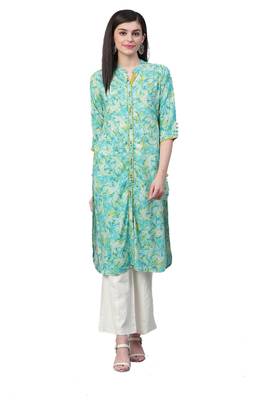 Sky-blue printed liva ethnic-kurtis 1