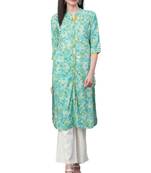 Sky-blue printed liva ethnic-kurtis