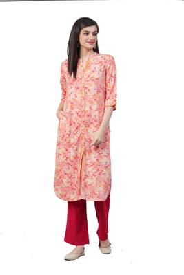 Pink printed liva ethnic-kurtis 1