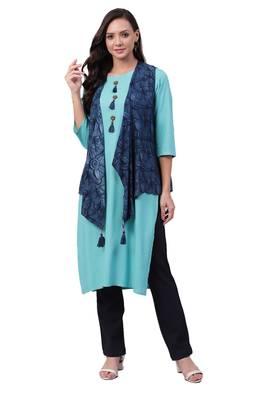Blue plain liva ethnic-kurtis 1