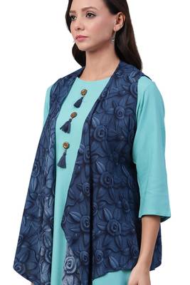 Blue plain liva ethnic-kurtis 4