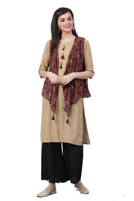 Brown plain liva ethnic-kurtis 1