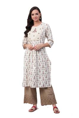 Off-white printed cotton ethnic-kurtis 1