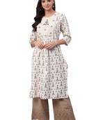 Off-white printed cotton ethnic-kurtis